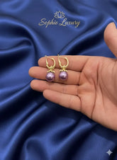 Sophie Luxury Purple Pearl Drop Earrings Gold Tone Dangle Hoop Lavender Ne